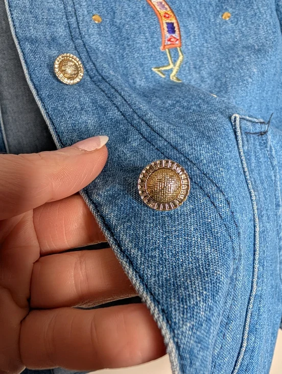 Vintage Kokopelli Embroidered Denim Jacket Made in USA Boho Southwest Small - Picture 4 of 6